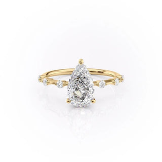 2.0 CT Pear Cut Solitaire Dainty Pave Moissanite Engagement Ring - crownmoissanite