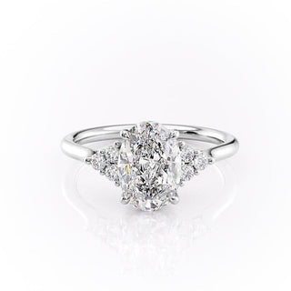 2.10 CT Oval Shaped Moissanite Cluster Engagement Ring - crownmoissanite