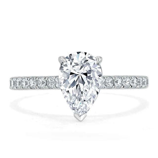 1.33 CT Pear Cut Solitaire Pave Setting Moissanite Engagement Ring - crownmoissanite