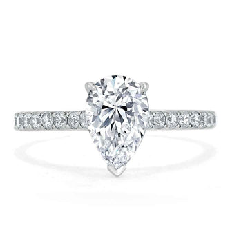 1.33 CT Pear Cut Solitaire Pave Setting Moissanite Engagement Ring - crownmoissanite