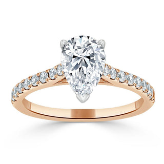 1.33 CT Pear Cut Solitaire Pave Setting Moissanite Engagement Ring - crownmoissanite