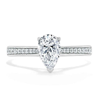 0.75 CT Pear Cut Solitaire Engagement Ring With Channel Pave Setting - crownmoissanite