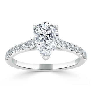 1.33 CT Pear Cut Solitaire Pave Setting Moissanite Engagement Ring - crownmoissanite