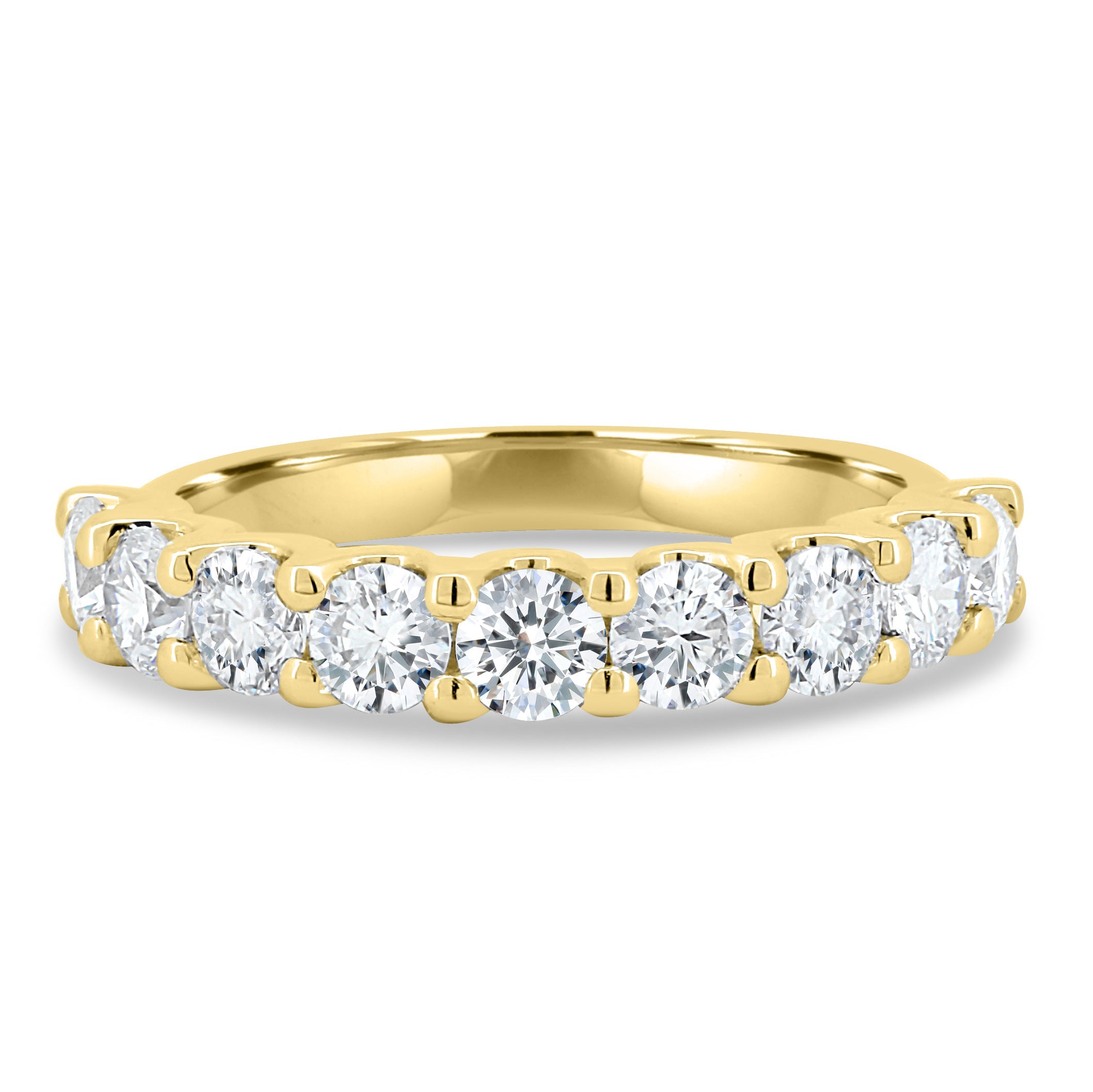 0.52 TCW round cut moissanite half eternity wedding band – timeless gold band featuring brilliant sparkle, ideal for stacking or as a classic bridal ring.