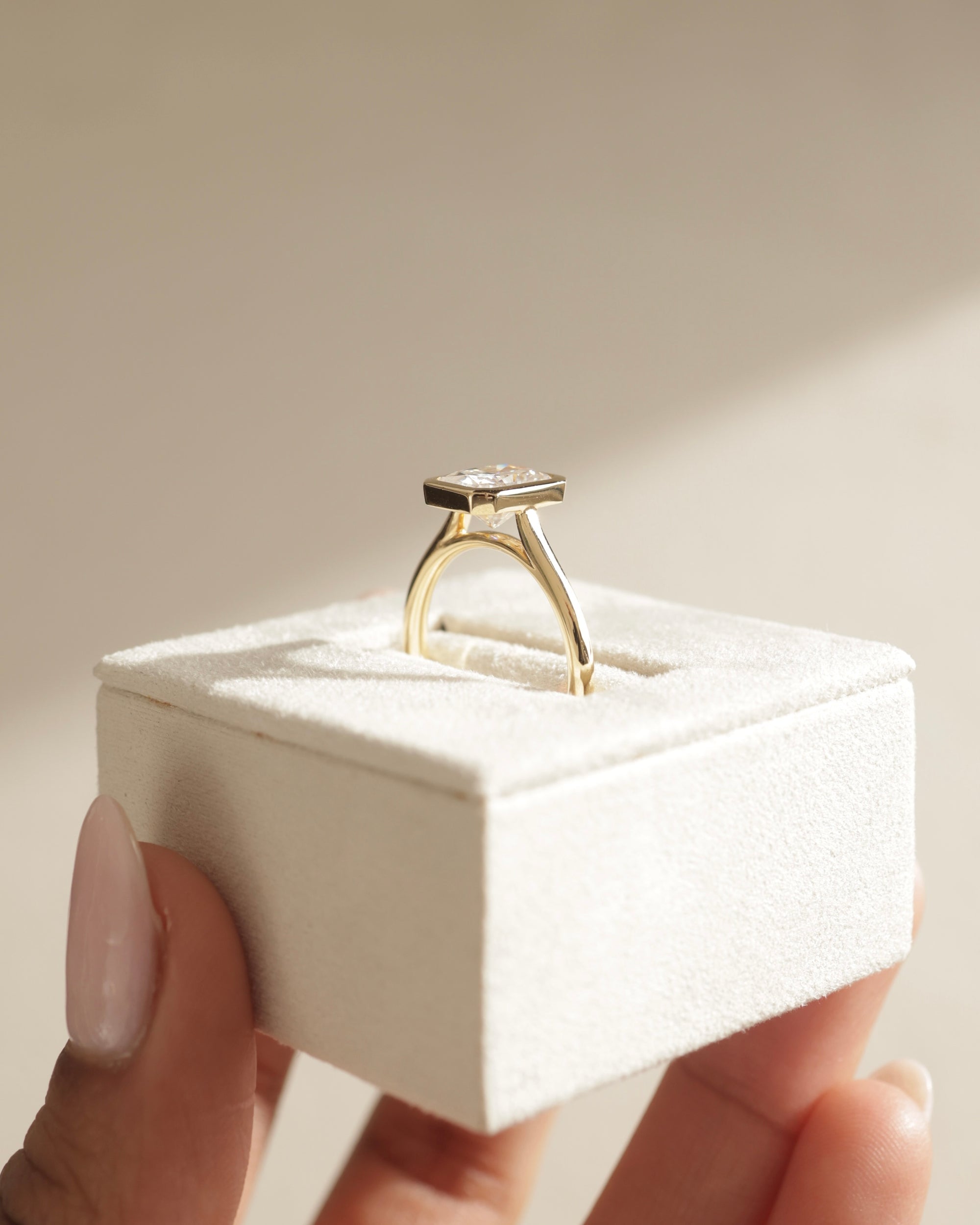 1.67 CT Radiant Cut Moissanite Bezel Solitaire Engagement Ring