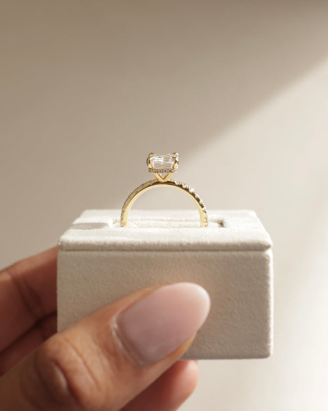 2.50 CT Emerald Cut Moissanite Hidden Halo & Pave Engagement Ring