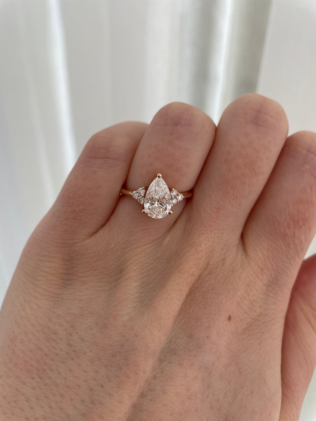 1.52 CT Pear Cut Moissanite Cluster Engagement Ring