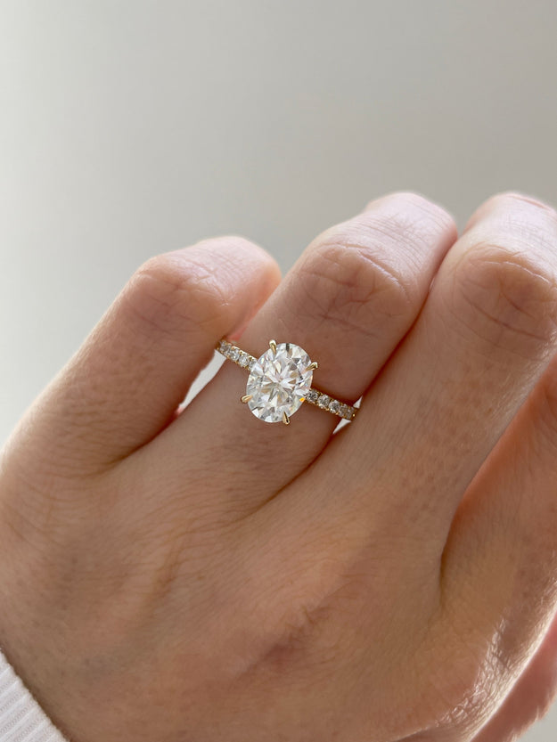 2.0 CT Oval Cut Moissanite Hidden Halo & Pave Engagement Ring