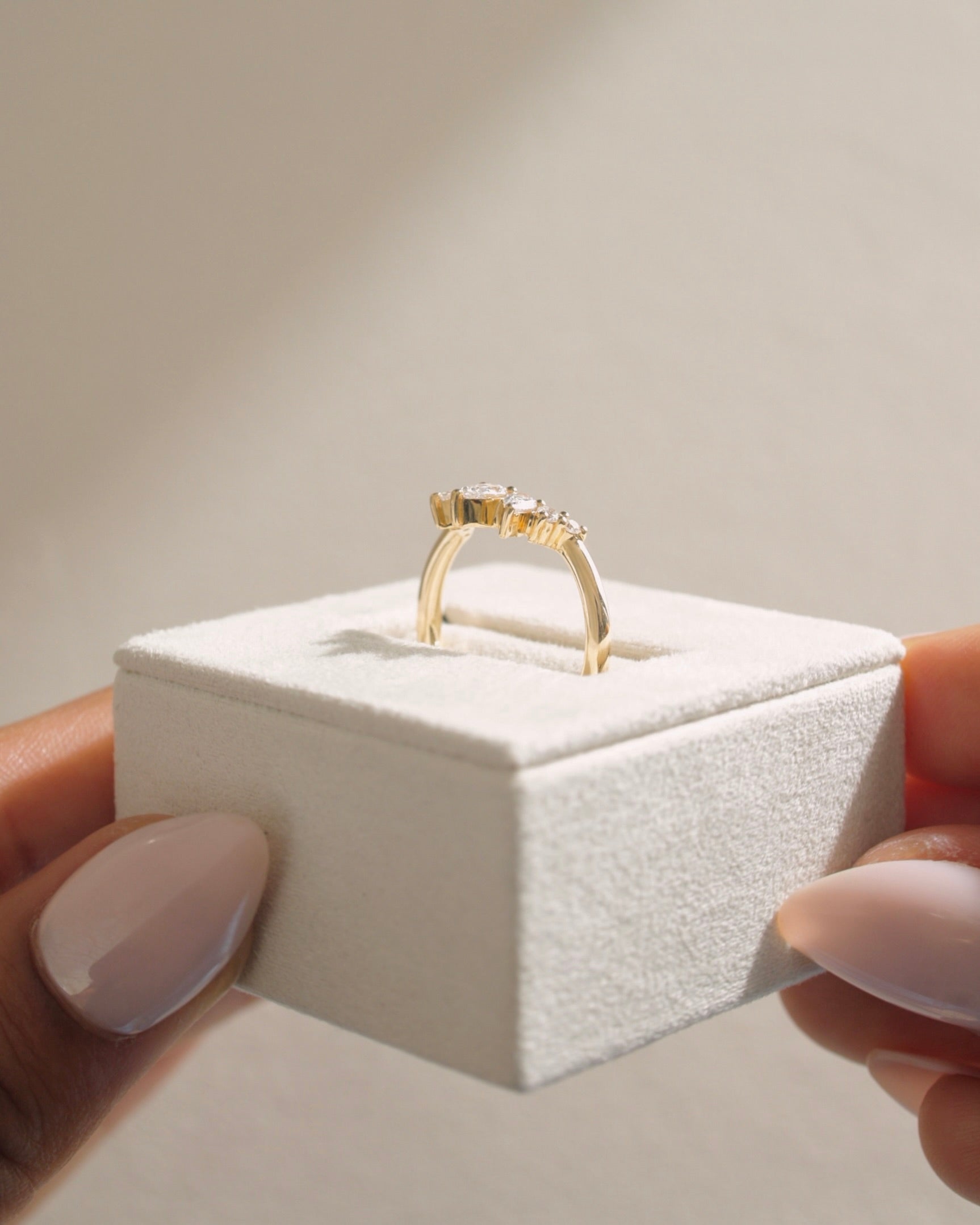 0.71 TCW pear and round cut moissanite wedding band in a regal crown-style design – sparkling and elegant gold ring, perfect for bridal stacking or statement wear.