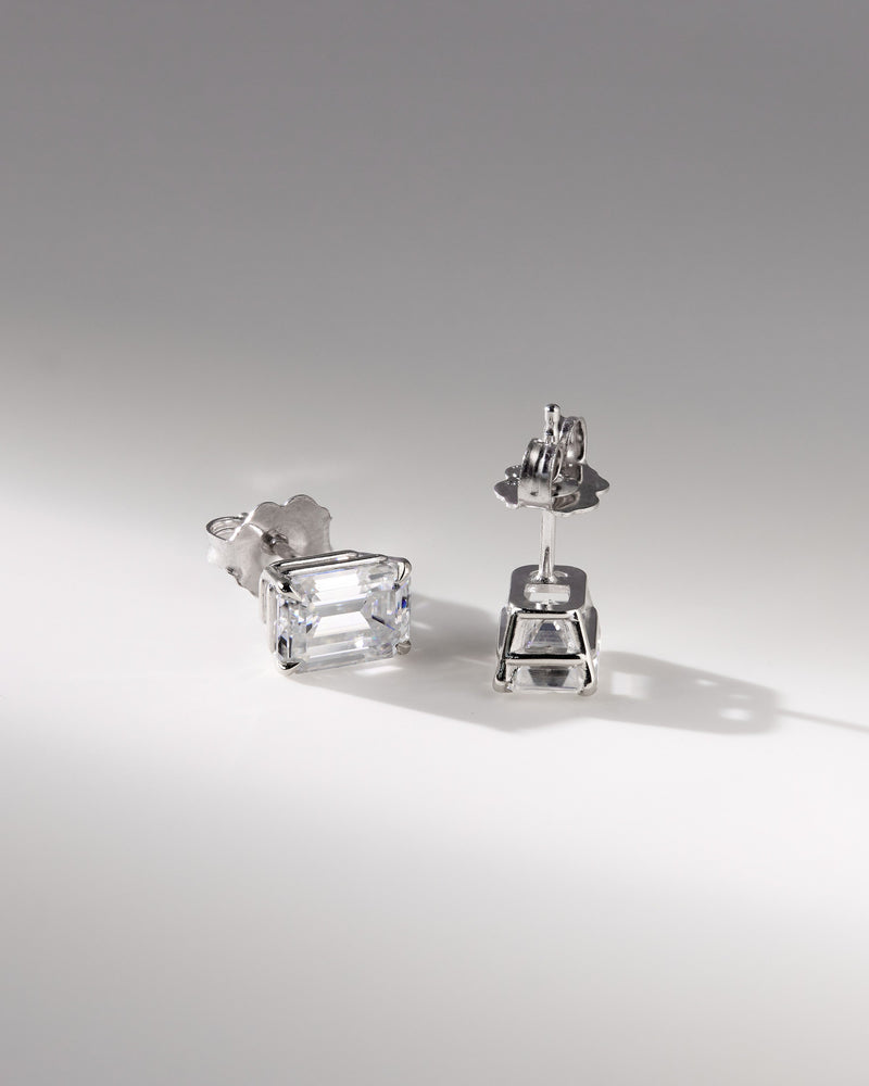 2.00 TCW emerald cut moissanite stud earrings – timeless and elegant diamond alternative set in polished gold, perfect for everyday luxury or special occasions.

