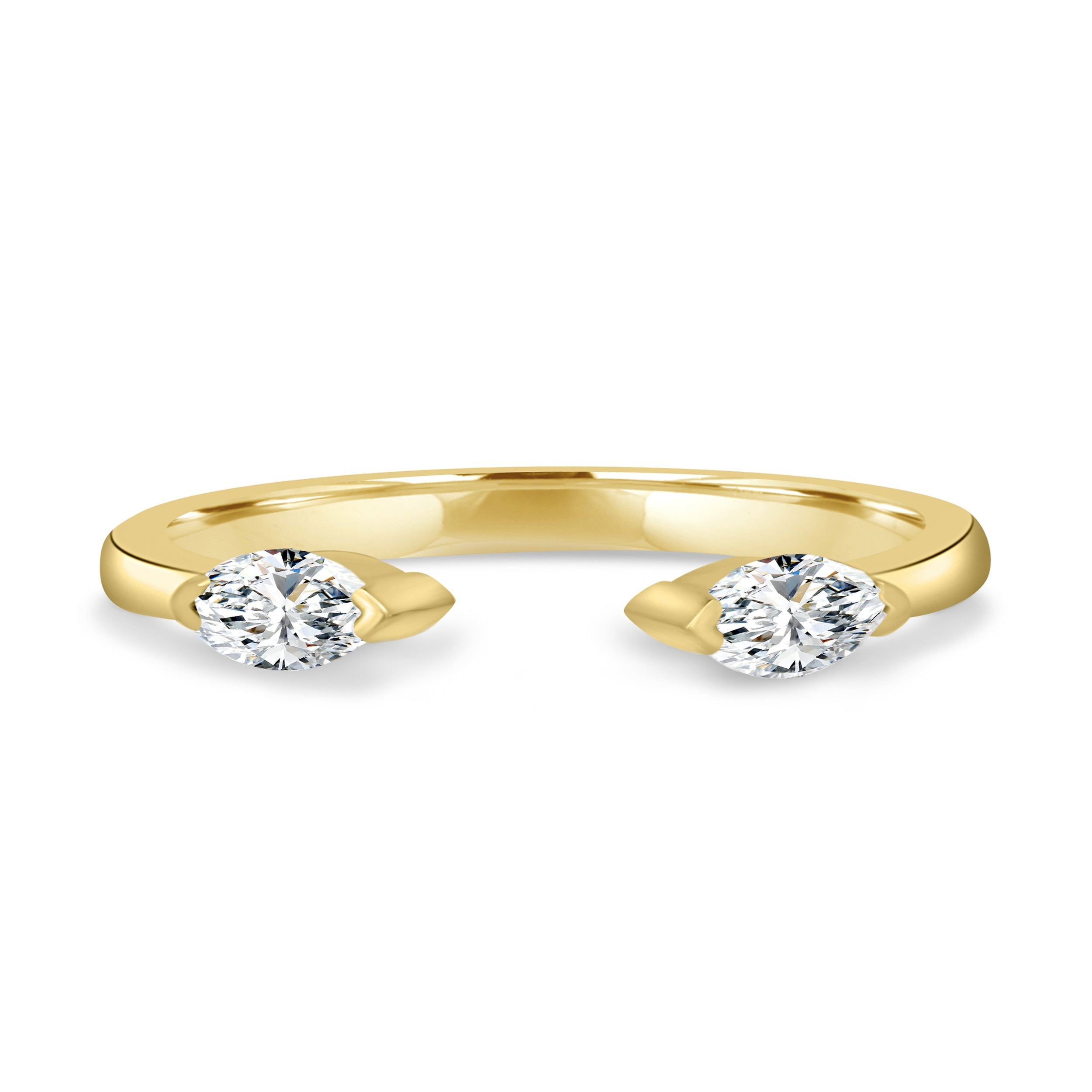 0.3 TCW marquise cut moissanite open-style wedding band – sleek and modern design crafted in polished gold, ideal for stacking or matching with engagement rings.