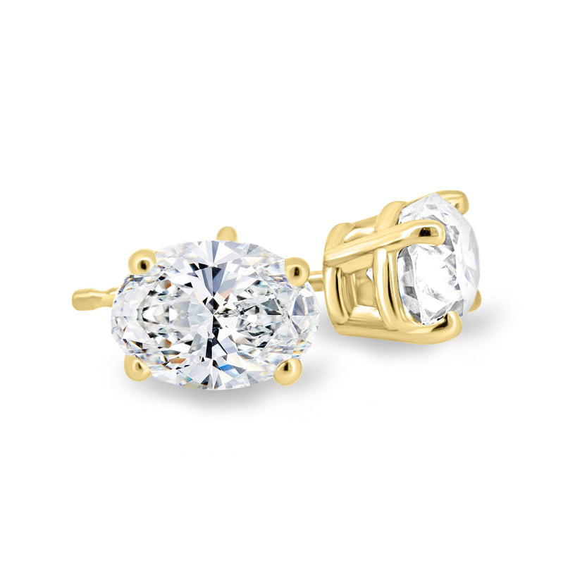 2.50 TCW oval cut moissanite stud earrings – elegant and timeless gold studs featuring brilliant oval stones, perfect for bridal sparkle or everyday sophistication.