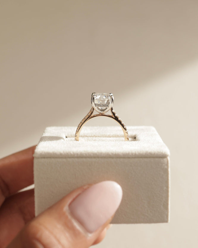 5.0 CT Elongated Cushion Cut Moissanite Hidden Halo & Pave Engagement Ring