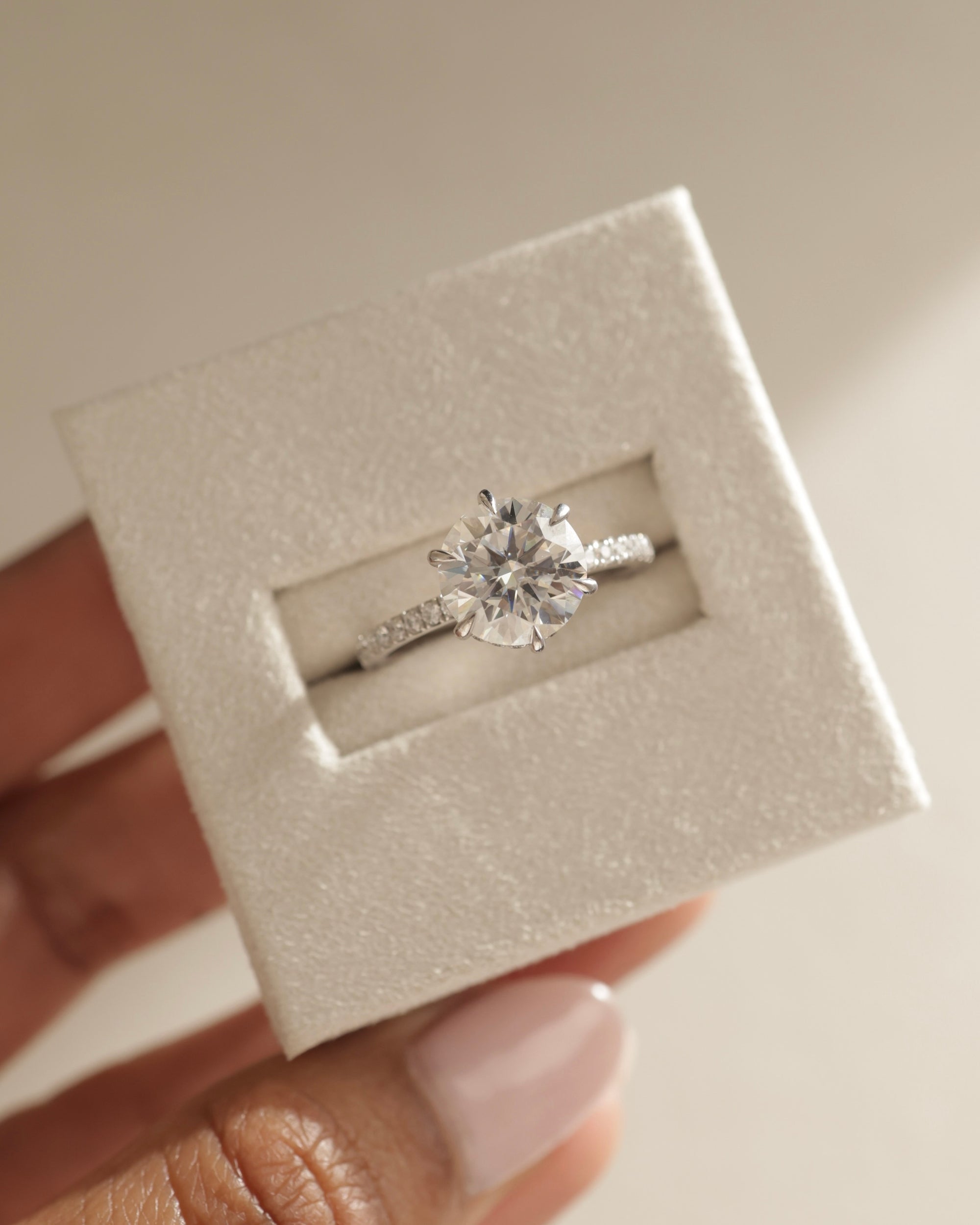 2.50 CT Round Cut Moissanite Hidden Halo & Pave Engagement Ring