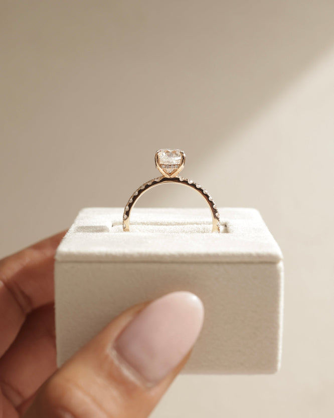 2.0 CT Cushion Cut Moissanite Hidden Halo & Pave Engagement Ring