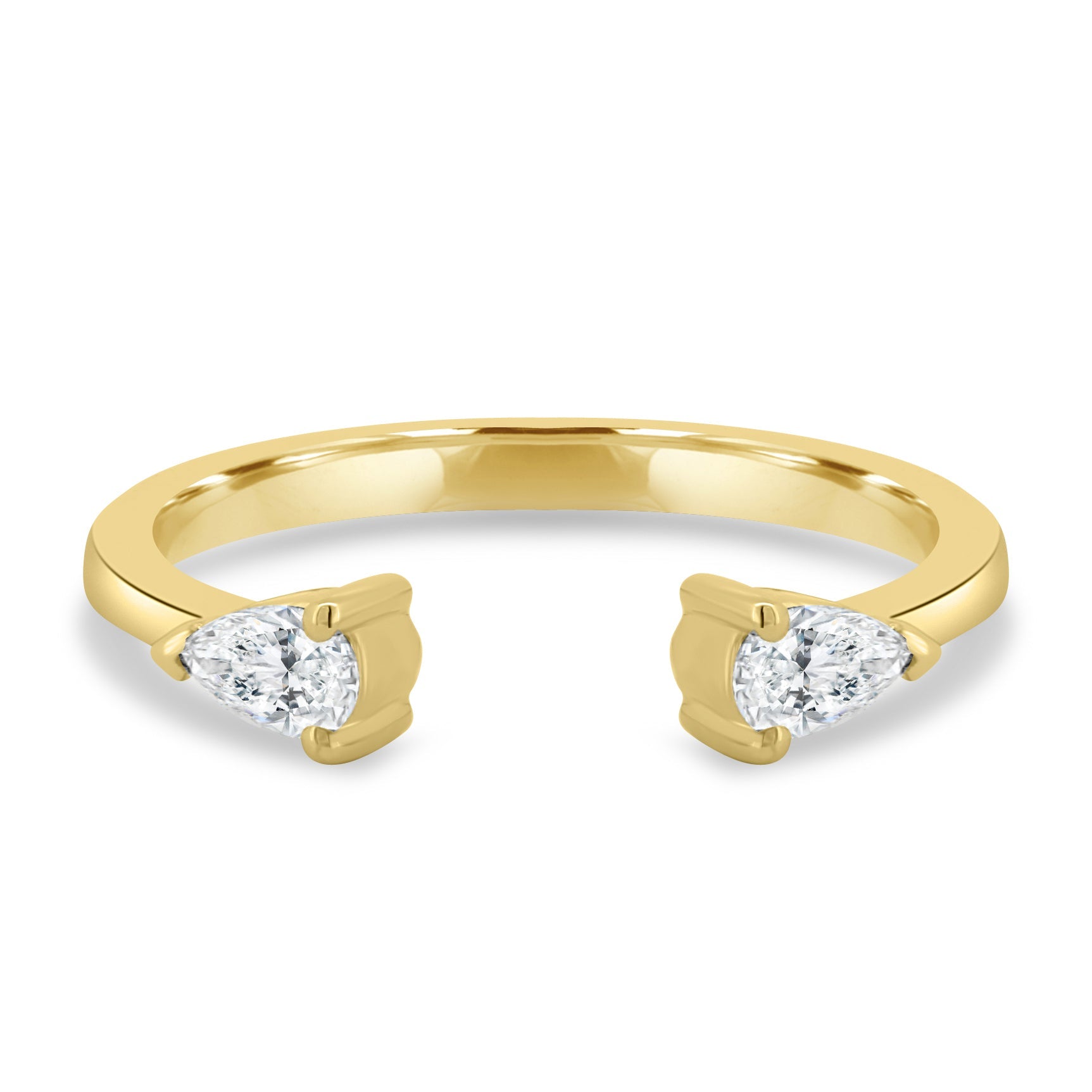 0.5 TCW pear cut moissanite open-style wedding band – modern and elegant design in polished gold, perfect for stacking or pairing with engagement rings.