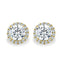 2.00 CT round cut moissanite halo earrings – classic gold studs surrounded by a sparkling halo design, perfect for bridal elegance or timeless everyday wear.