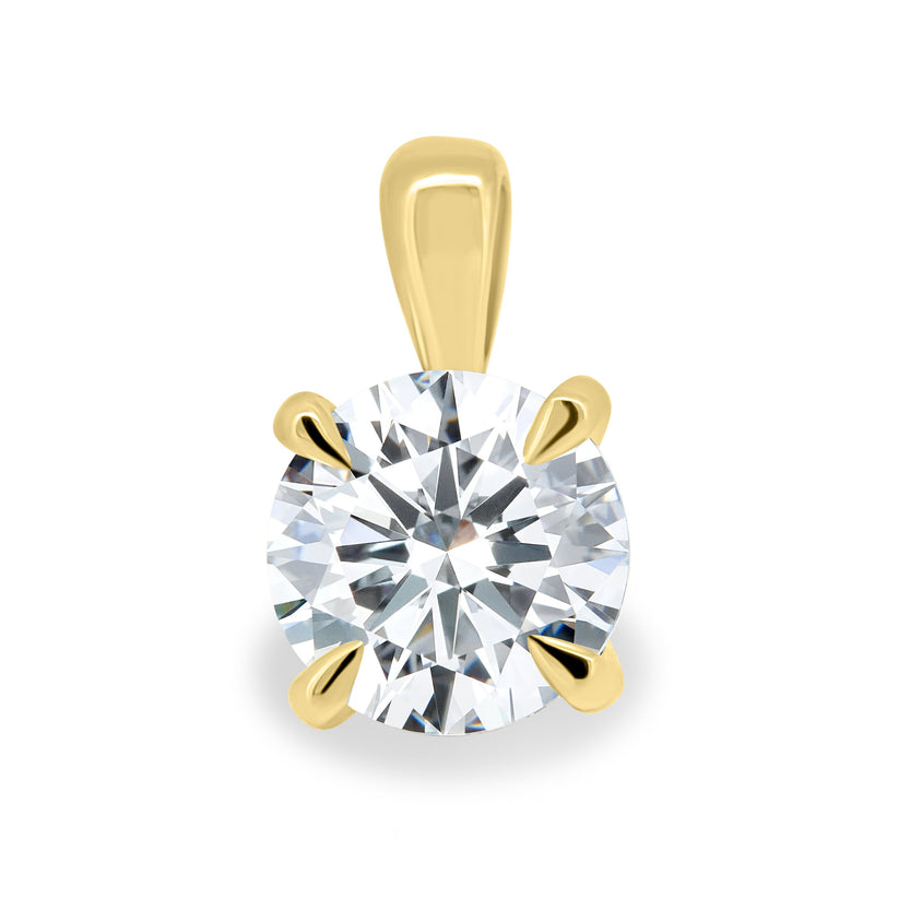 2.0 CT round cut moissanite pendant necklace – classic and elegant gold necklace featuring a brilliant solitaire stone, perfect for bridal wear or timeless everyday style.