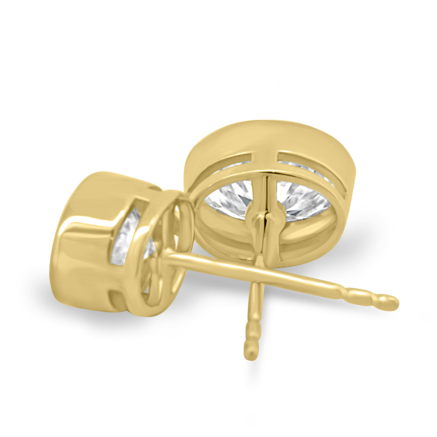 1.00 CT oval cut moissanite bezel set earrings – sleek and elegant gold studs with a modern, secure setting, perfect for everyday wear or special occasions.