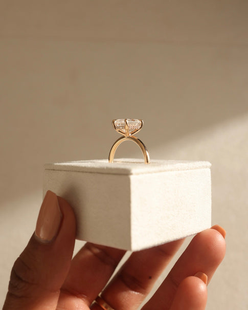 2.23 CT Emerald Cut Moissanite Hidden Halo Engagement Ring