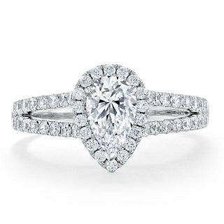 0.75 CT Pear Cut Halo Split Shank Setting Moissanite Engagement Ring - crownmoissanite