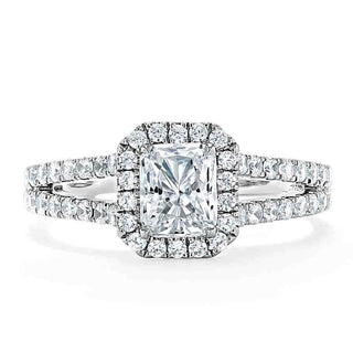 0.75 CT Radiant Cut Halo Split Shank Style Moissanite Engagement Ring - crownmoissanite