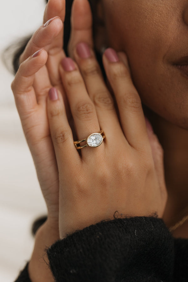 2.0 CT East West  Oval Bezel Style Moissanite Engagement Ring