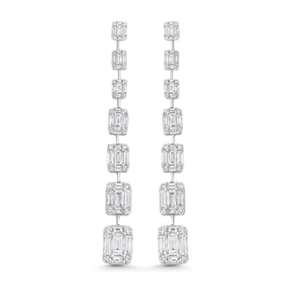 4.53 TCW Baguette & Round Moissanite Diamond Long Drop Earrings - crownmoissanite