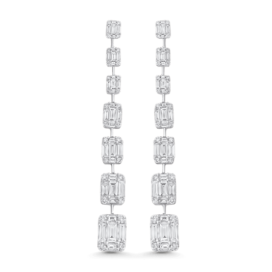 4.53 TCW Baguette & Round Moissanite Diamond Long Drop Earrings - crownmoissanite