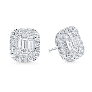 4.0 TCW Baguette & Round Moissanite Diamond Halo Earrings - crownmoissanite