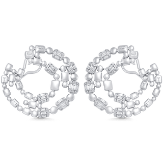 1.99 TCW Round & Baguette Moissanite Diamond Statement Hoops Earrings - crownmoissanite