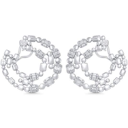 1.99 TCW Round & Baguette Moissanite Diamond Statement Hoops Earrings - crownmoissanite