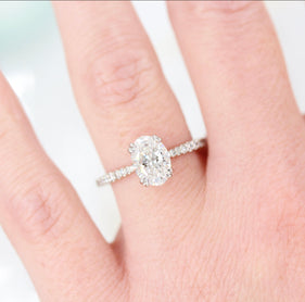 1.91 CT Oval Solitaire Moissanite Engagement Ring With Pave Setting - crownmoissanite