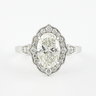 1.91 CT Oval Milgrain Vintage Halo Style Moissanite Engagement Ring - crownmoissanite