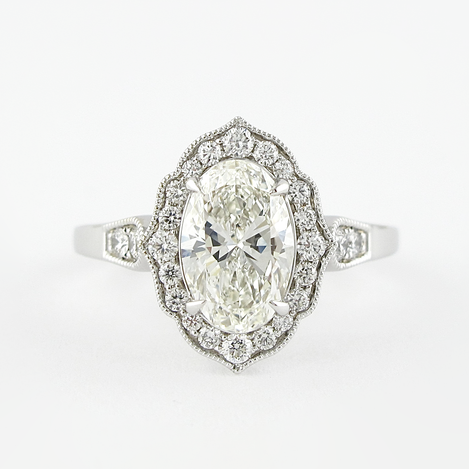 1.91 CT Oval Milgrain Vintage Halo Style Moissanite Engagement Ring - crownmoissanite