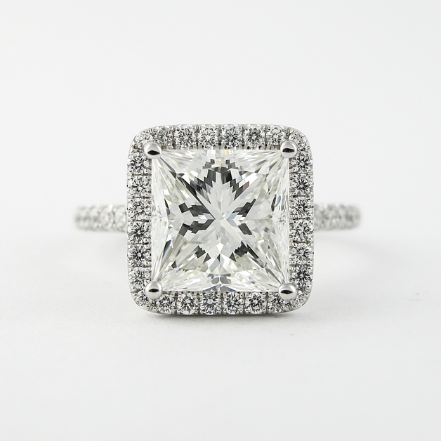 2.0 CT Princess Cut Halo Style Moissanite Engagement Ring - crownmoissanite