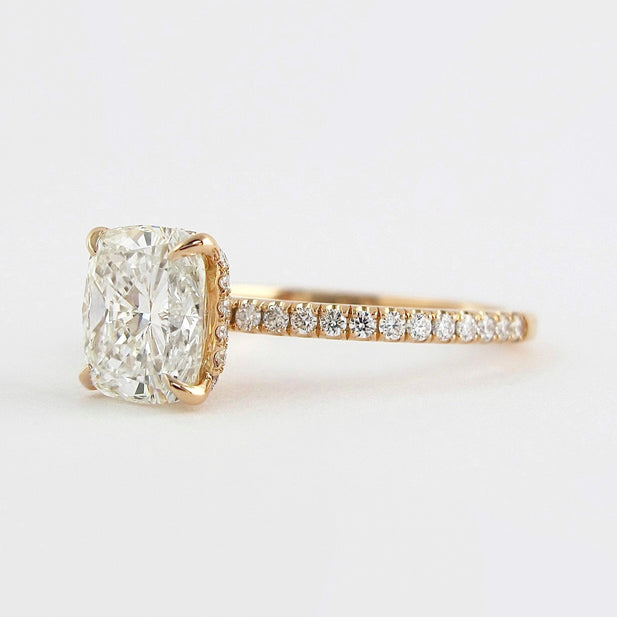 1.5 CT Cushion Shaped Moissanite Hidden Halo Engagement Ring - crownmoissanite