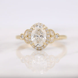 1.33 CT Oval Cut Halo Moissanite Engagement Ring - crownmoissanite