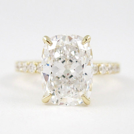 3.8 CT Elongated Cushion Solitaire Pave Moissanite Engagement Ring - crownmoissanite
