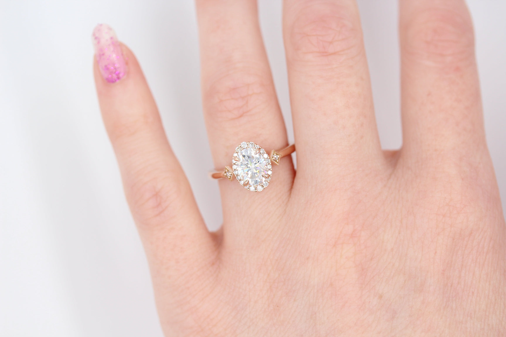 1.45 CT Oval Cut Halo Moissanite Engagement Ring - crownmoissanite