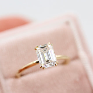 1.55 CT Emerald Cut Solitaire Moissanite Engagement Ring - crownmoissanite