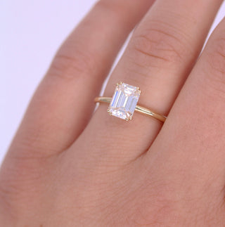 1.55 CT Emerald Cut Solitaire Moissanite Engagement Ring - crownmoissanite