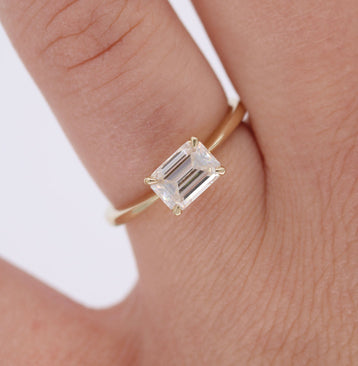 1.55 CT Emerald Cut Solitaire Moissanite Engagement Ring - crownmoissanite