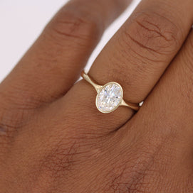 2.0 CT Oval Cut Bezel Solitaire Moissanite Engagement Ring - crownmoissanite