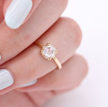 1.0 CT Rose Cut Round Shaped Moissanite Solitaire Engagement Ring - crownmoissanite