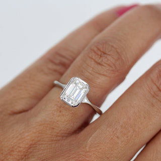 1.55 CT Emerald Cut Bezel Solitaire Moissanite Engagement Ring - crownmoissanite