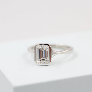 1.55 CT Emerald Cut Bezel Solitaire Moissanite Engagement Ring - crownmoissanite