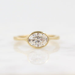2.0 CT Oval Cut Bezel Solitaire Moissanite Engagement Ring - crownmoissanite