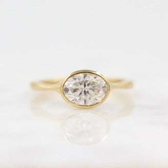 2.0 CT Oval Cut Bezel Solitaire Moissanite Engagement Ring - crownmoissanite