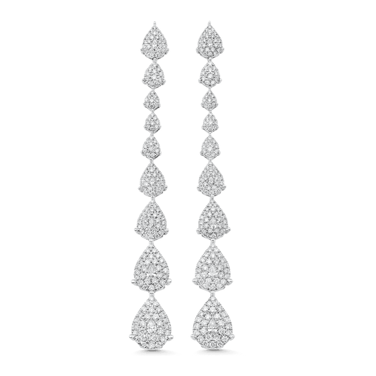 2.18 TCW Pear & Round Moissanite Diamond Long Drop Earrings - crownmoissanite